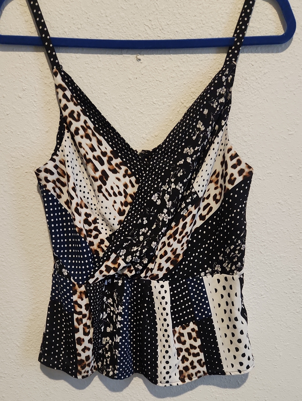 CAbi Mixed Print Patchwork Cami Tank Top V-Neck Peplum Size 6